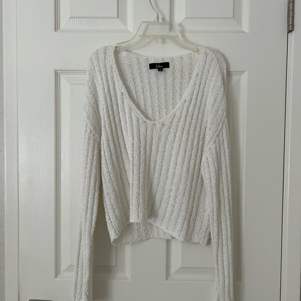 Lulu's Cream V-Neck Ribbed Sweater